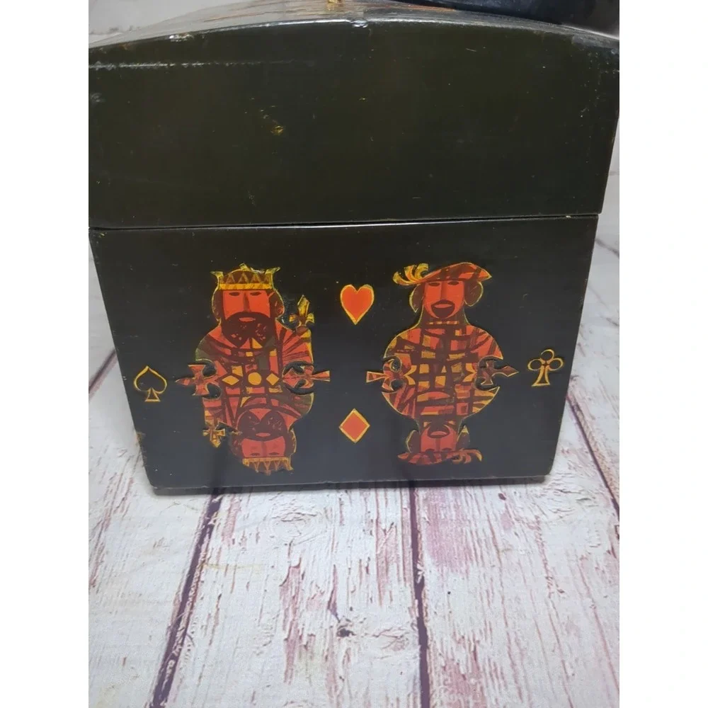 VTG 1960s 1970s Wooden Purse Decoupage Face Cards Box Plastic  Handle